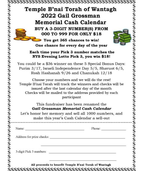 Gail Grossman Memorial Cash Calendar flyer